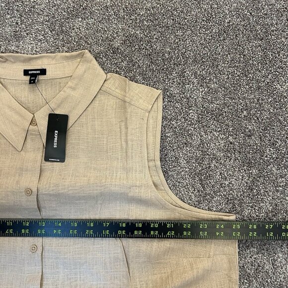 Express Women's Linen-Blend Sleeveless Button Up Shirt Beige Size XL NWT $54 - Picture 11 of 16